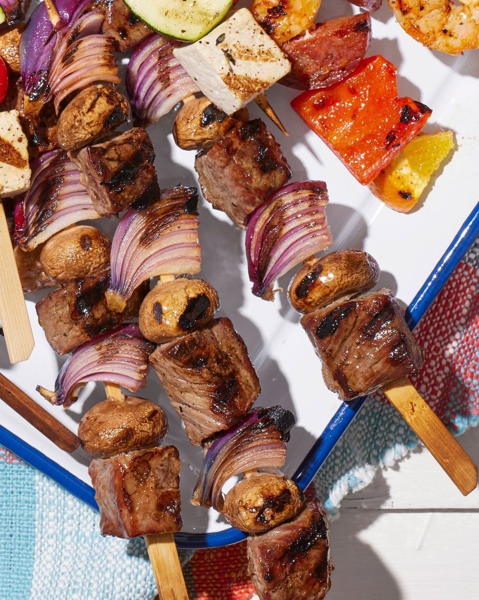 teriyaki beef and mushroom kebabs